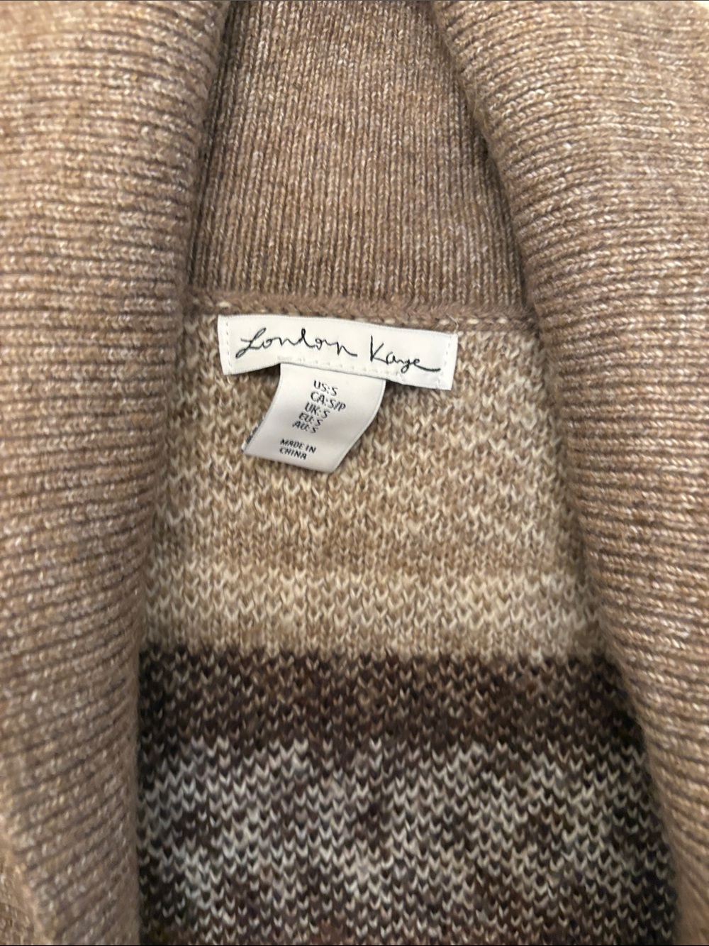 London Kaye Shawl Collar Patterned Cardigan Sweater - Brown/Cream - Picture 2 of 5